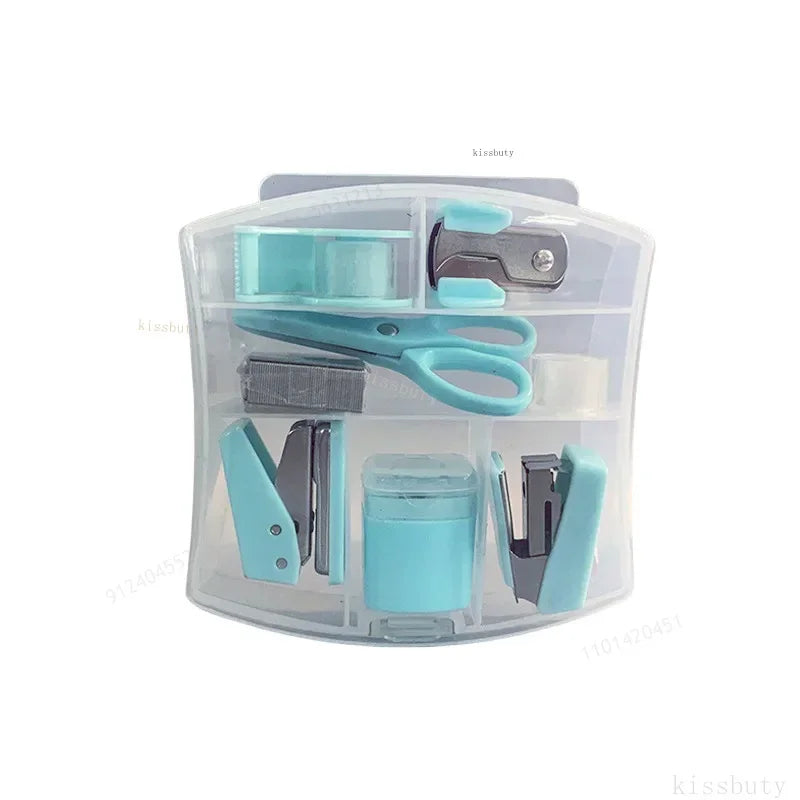 Mini Stapler Staple Punch Hole Tape Machine Set Ins Multifunction StationeryScrapbook Tool Box Office School Student Supplies