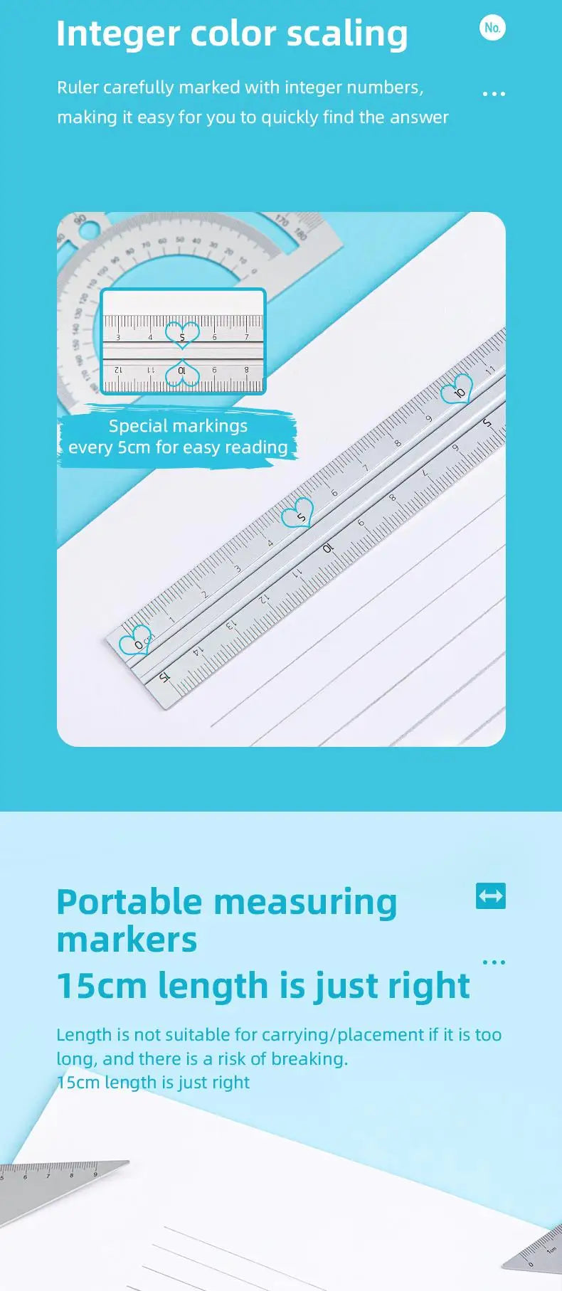 DELI Aluminum Drafting Set 4 PCS Ruler Set for School Straight Ruler Triangular Protractor Stationery